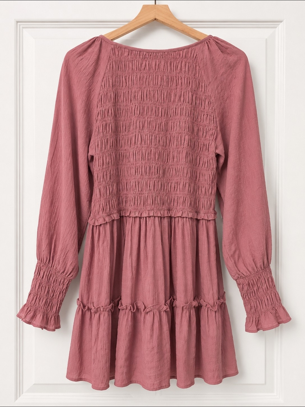 Mustard Seed Dusty Rose Smocked V-Neck Peasant Top - Picture 5 of 5